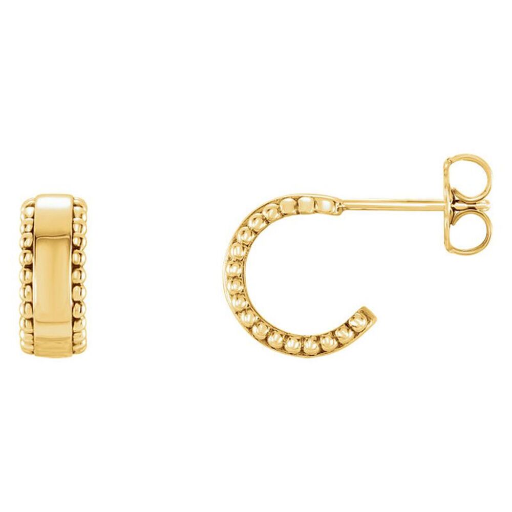 4mm x 10mm (3/8 Inch) 14k Yellow Gold Small Beaded J-Hoop Earrings